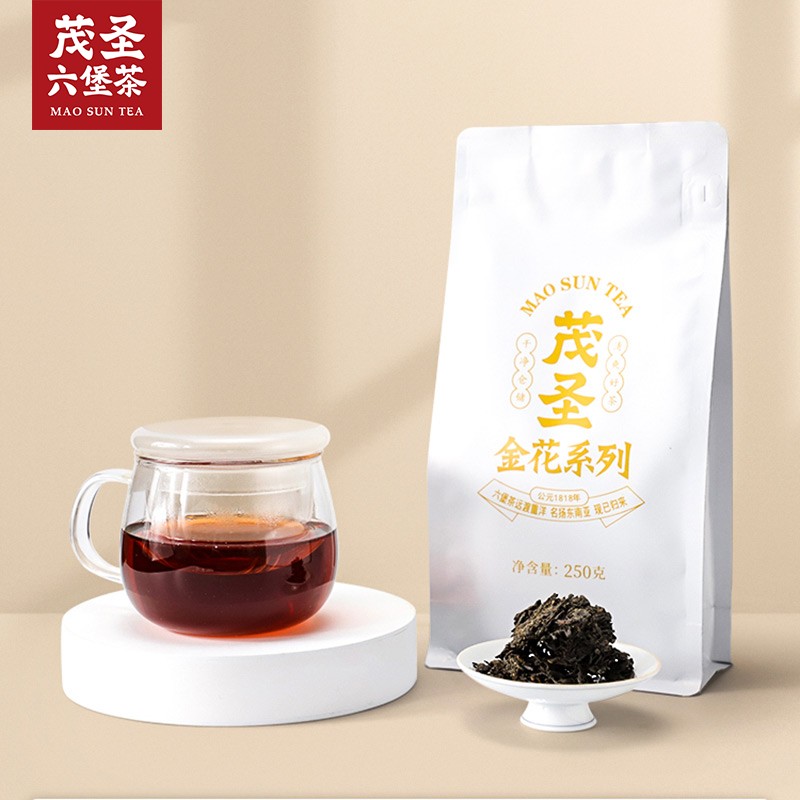 茂圣金花六堡茶黑茶熟茶润茶2016年一级金花散茶250g广西梧州正品