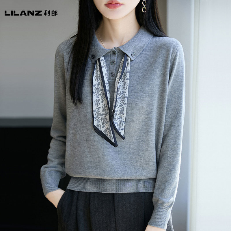 2026翻领丝巾女士时尚外穿毛衣春