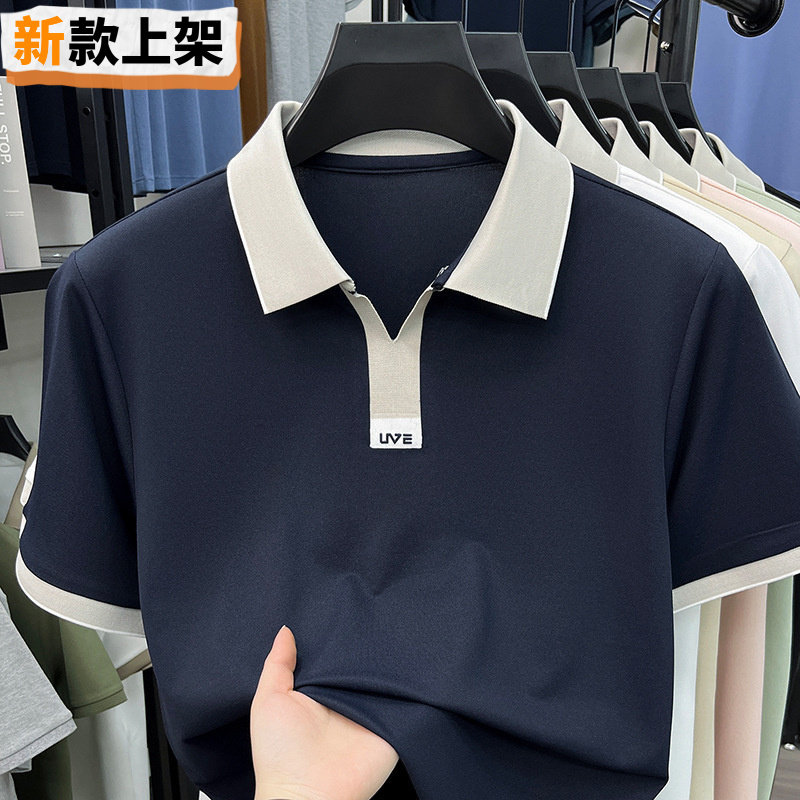 利郎V领短袖T恤男中青年夏季新款