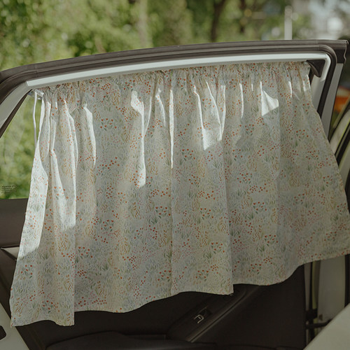 汽车遮阳帘刺绣纯棉小碎花车窗