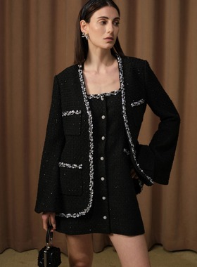 DIANA VEVINA24秋冬珠花西装外套重工珠花织带小香背心式连衣裙