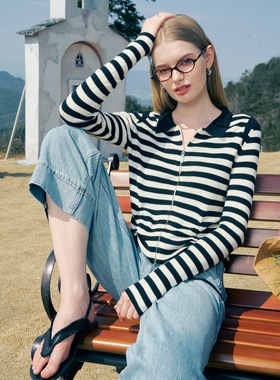 鞠婧祎同款Aimme sparrow 25春夏条纹针织时尚通勤百搭修身抽绳