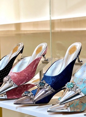 现货A.b.poétique艺术手工鞋履冠冕女神时装鞋尖头高跟拖鞋单鞋