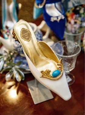 现货A.b.poétique艺术手工鞋莨苕叶古典时装鞋尖头拖鞋时尚单鞋