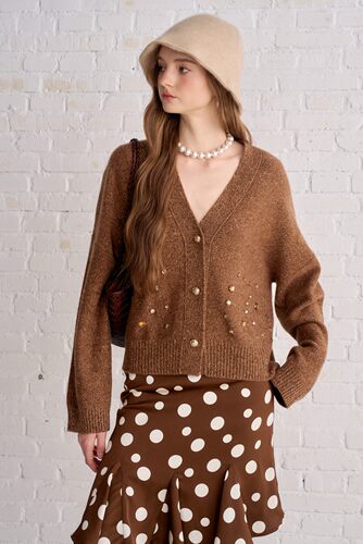 Aimme sparrow 25秋冬琥珀流光手工钻100%羊绒开衫波点裙时尚通勤