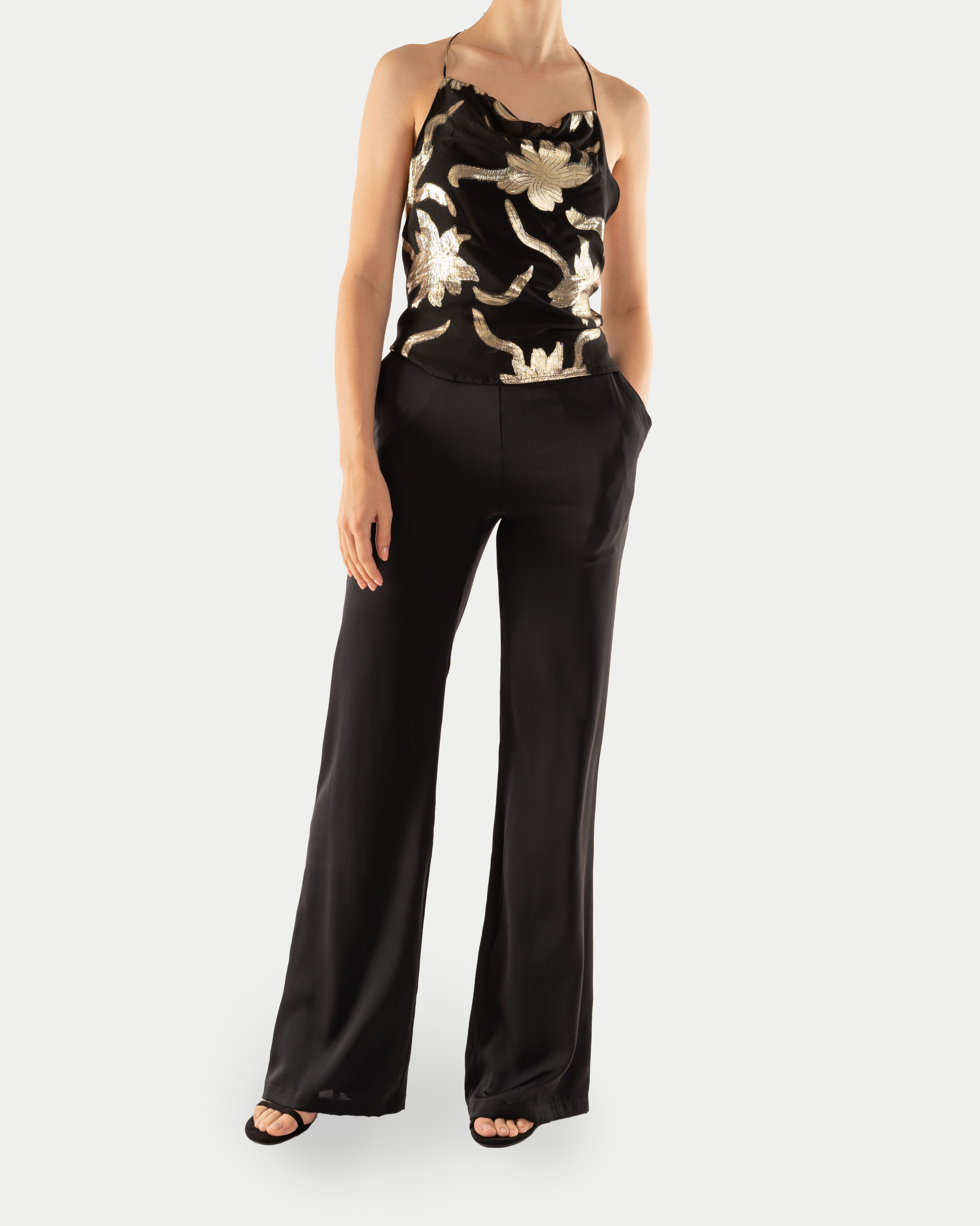 Charlotta Gandolfo真丝吊带上衣系带露背小背心桑蚕丝无袖内搭