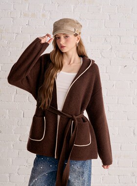 Aimme sparrow 25秋冬100%棕色羊绒外套豹纹牛仔裤时尚百搭高级感