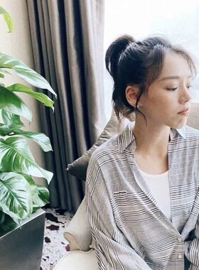 马思纯同款Aimme sparrow春夏新款灰色女款小logo条纹衬衫时尚女