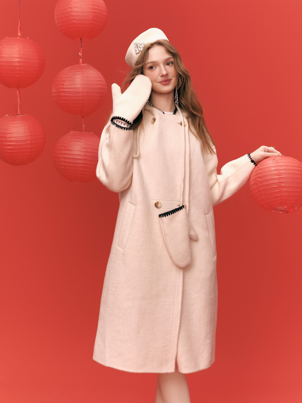 Aimme sparrow25春手套双面呢外套时尚优雅羊毛大衣长款外套女