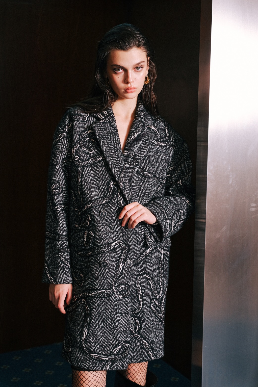 Aimme sparrow24秋冬图腾大衣外套时尚潮流印花图案前卫长款外套