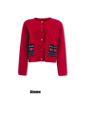 Aimme sparrow 26春夏口袋开衫白色/红色时尚百搭潮流保暖毛衣
