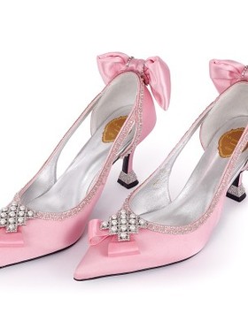 A.b.poétique艺术手工鞋履洛可可蝴蝶结粉色少女高跟鞋女单鞋