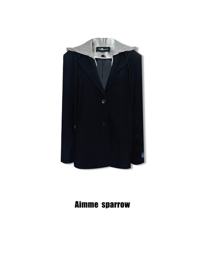 Aimme sparrow25秋冬黑色拼帽英伦风经典西装外套时尚百搭休闲女