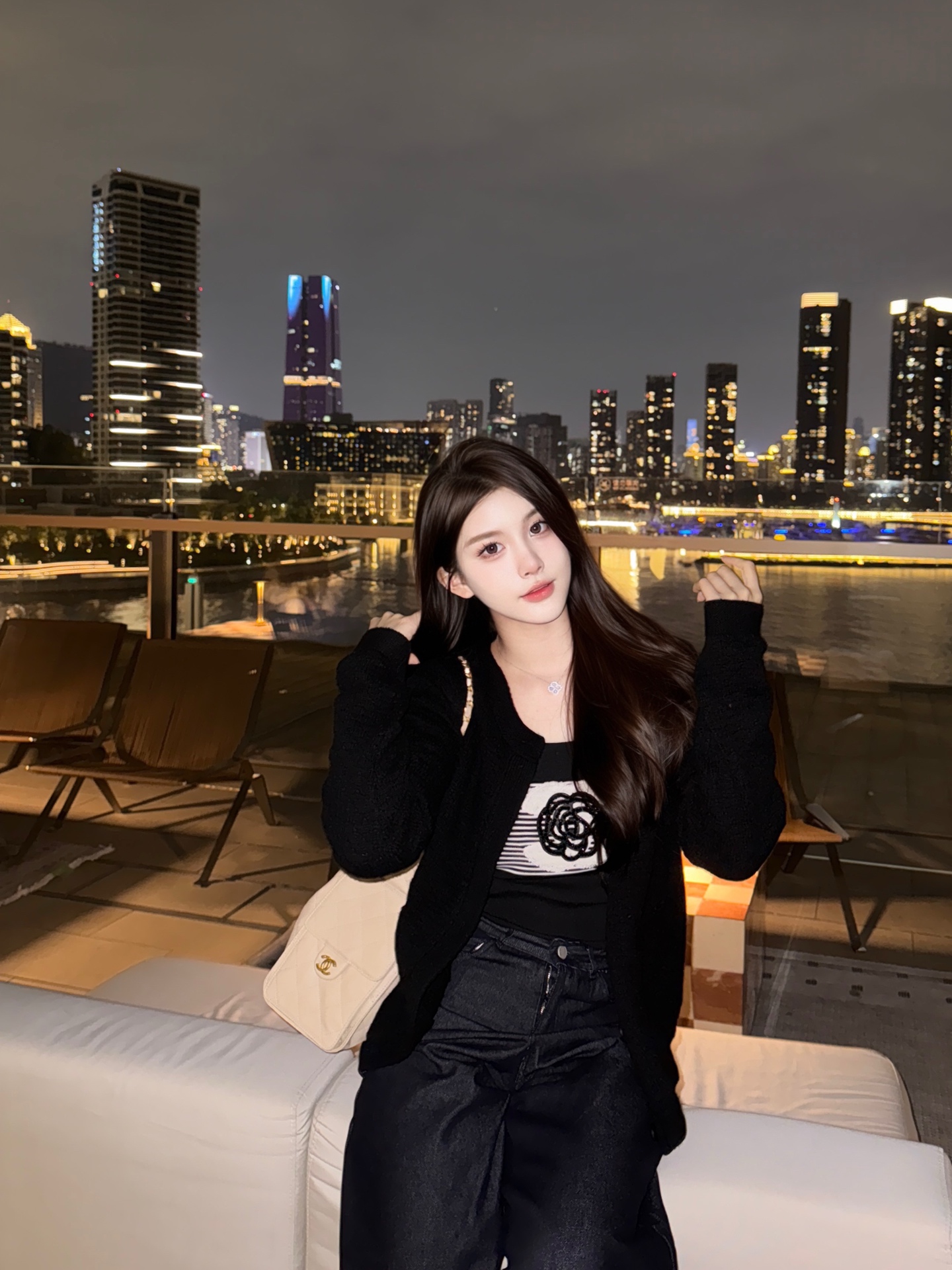 Aimme sparrow 25秋冬经典黑色/灰色针织开衫时尚百搭毛衣外套女