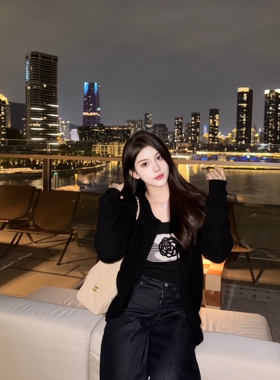 Aimme sparrow 25秋冬经典黑色/灰色针织开衫时尚百搭毛衣外套女