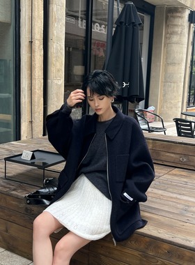 XANDRA 24秋冬绵羊毛廓形呢大衣镂空羊毛半裙时尚通勤百搭休闲