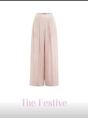 The Festive粉雾岛天丝醋酸长裤时尚潮流百搭女裤休闲宽松直筒裤