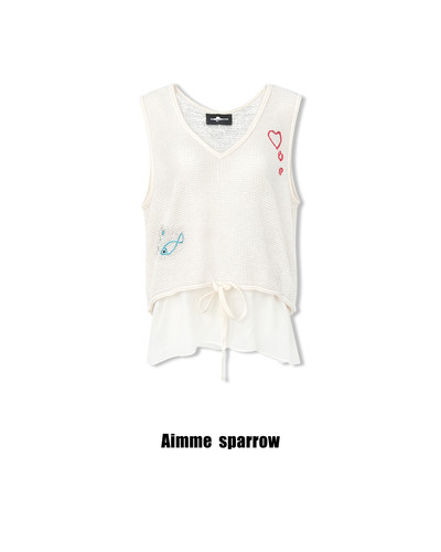 Aimme sparrow 26秋冬手工涂鸦刺绣背心里衬卡其色长裤