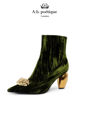A.b.Poétique时装鞋明珠从蚌生短靴子新中式短筒尖头高跟鞋新款