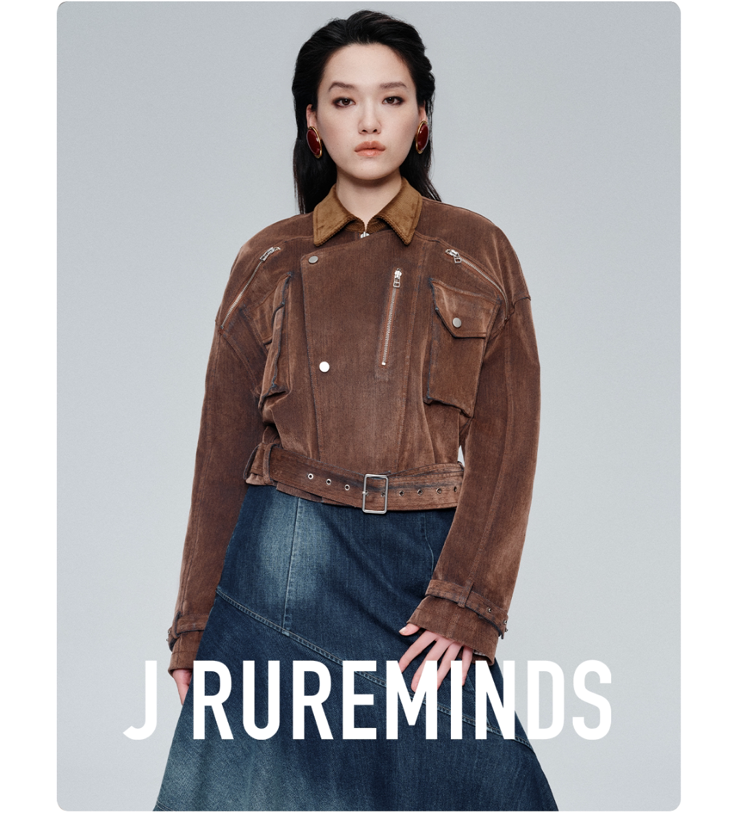 J RUREMINDS 复古植绒翻领夹克女美拉德短款工装牛仔外套松弛感