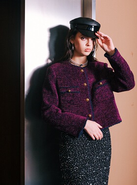 Aimme sparrow 25春夏紫色小香风外套时尚通勤百搭休闲优雅上衣女