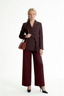 黑色双排扣腰带西装 灰色 外套西裤 时尚 XANDRA 套装 26春夏酒红色