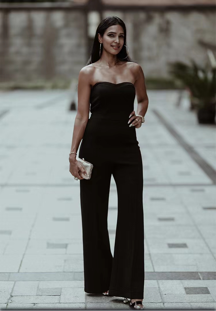 Charlotta长裤高腰黑色连体裤