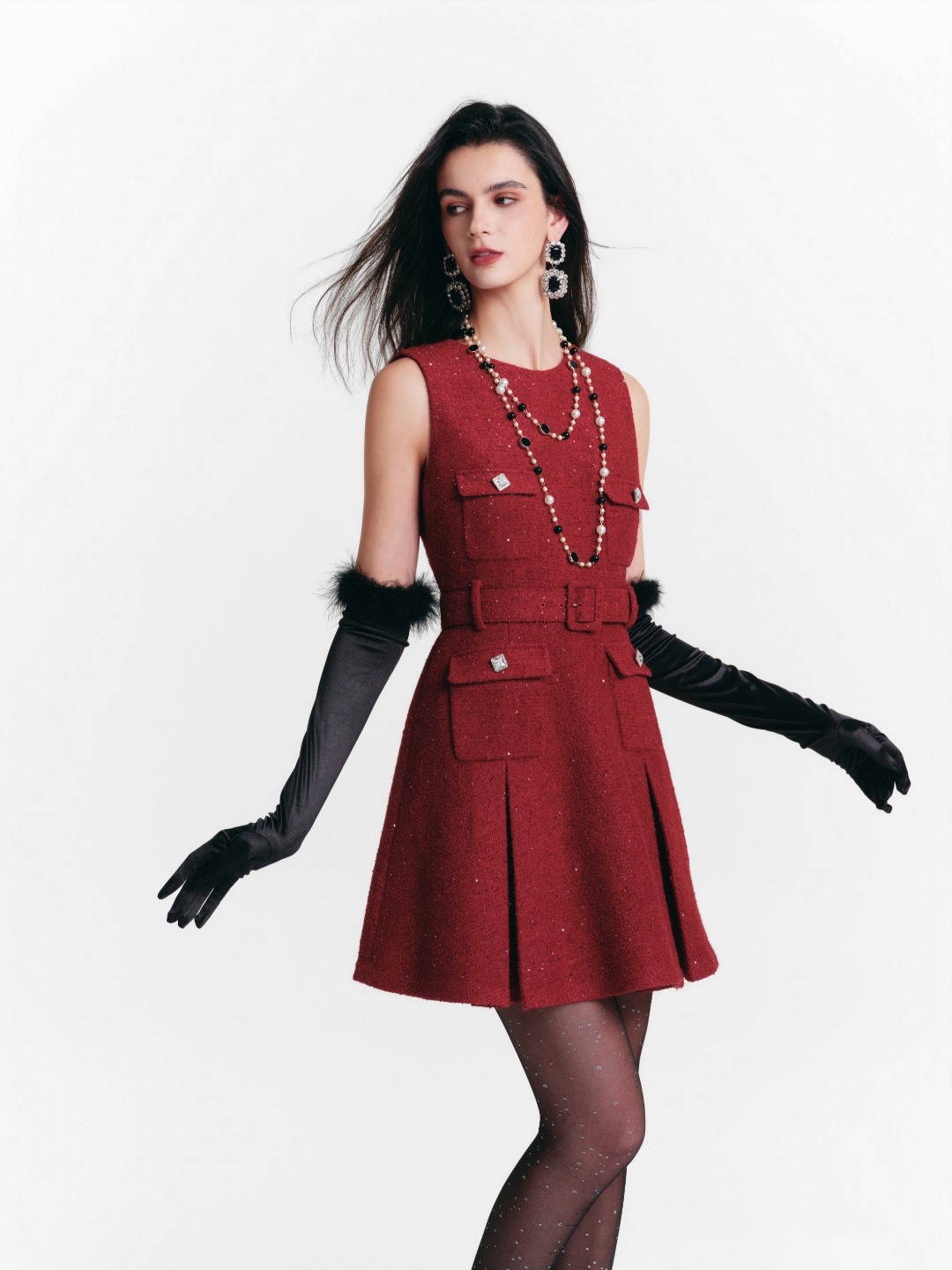 DIANA VEVINA26春夏小香风收腰背心连衣裙时尚百搭女裙修身显瘦