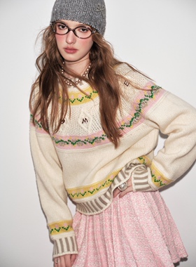 安悦溪李霖霏同款Aimme sparrow费尔岛毛衣灰色白色时尚百搭