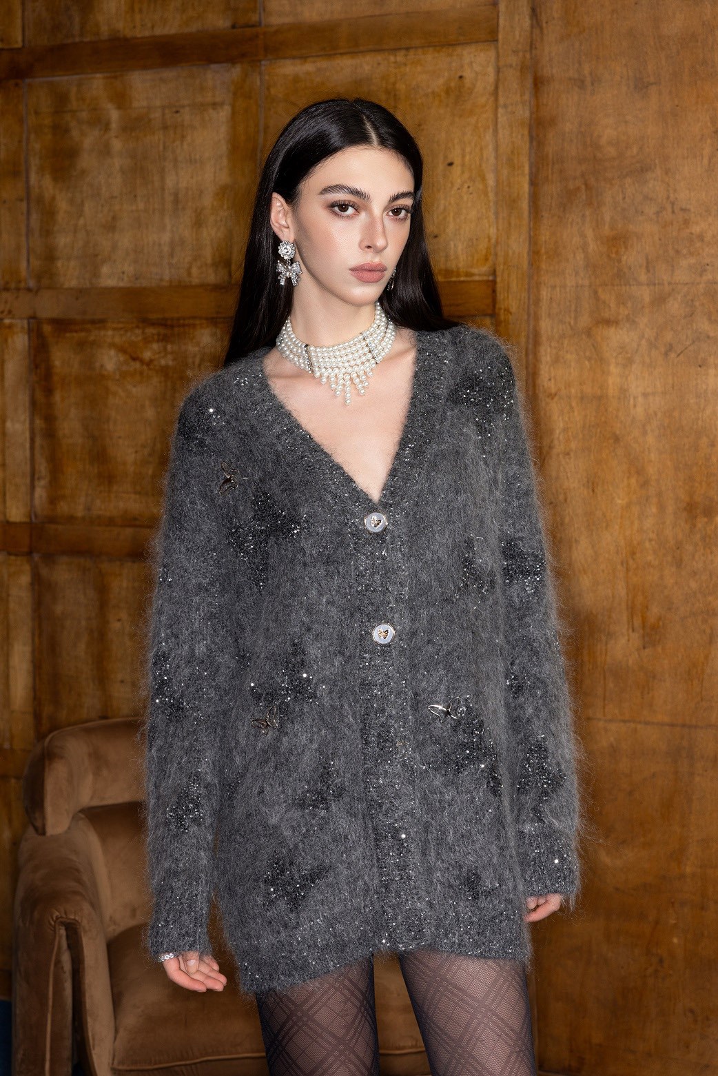 Aimme sparrow24秋冬立体蝴蝶开衫毛衣时尚休闲百搭上衣宽松慵懒