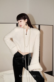 针织衫 JINGYI白色圈圈马海毛拉链毛衣时尚 GUO 慵懒 MFC特卖6折