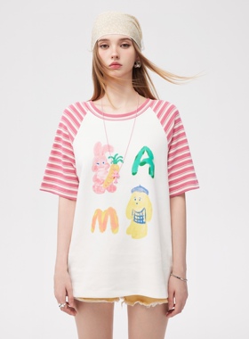 曾黎/Boystory于泽宇同款Aimme sparrow兔子字母黑色粉色短袖T恤