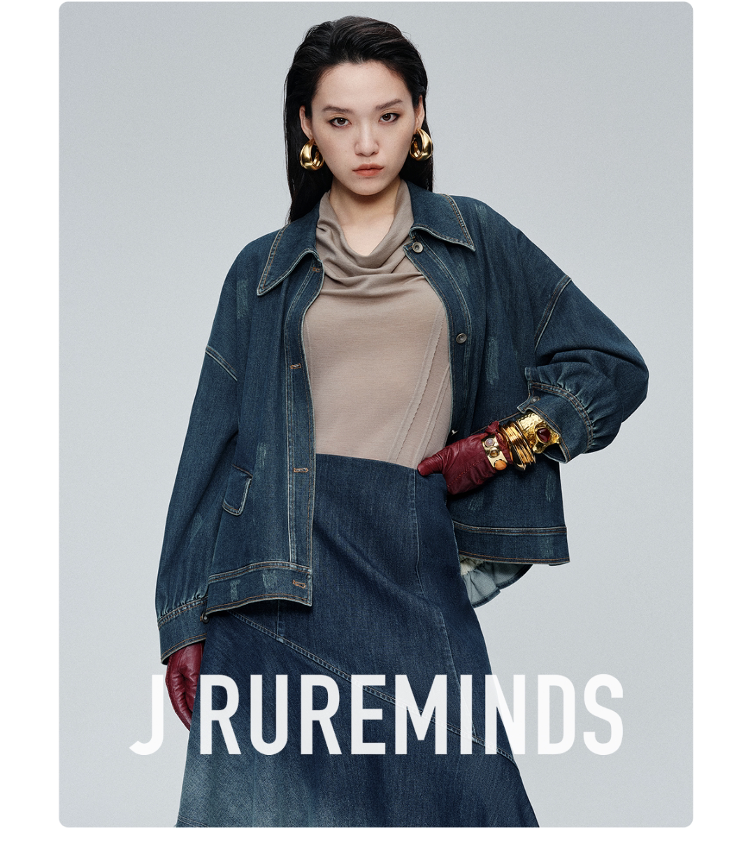 J RUREMINDS 复古牛仔外套女早秋做旧翻领廓形休闲夹克高级感上衣