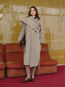 通勤时尚 DIANA VEVINA25秋冬可拆卸围巾大衣毛呢外套直筒型中长款