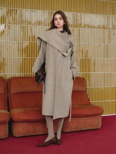 通勤时尚 DIANA VEVINA25秋冬可拆卸围巾大衣毛呢外套直筒型中长款