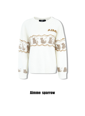 Aimme sparrow 25秋冬字母100%羊绒猫咖毛衣时尚潮流百搭女上衣