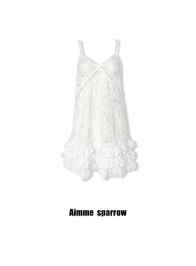 Aimme sparrow 25春夏连衣裙时尚优雅女人蕾丝吊带裙白色温柔女裙