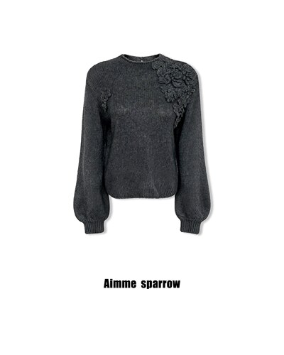 Aimme sparrow26秋冬深灰色立体花朵毛衣针织半裙时尚百搭洋气