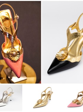 A.b.poétique维纳斯的诞生尖头优雅高跟时装凉鞋尖头贝壳真皮鞋