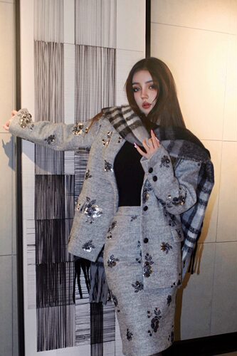 Aimme sparrow25春夏灰色亮片套装上衣外套半身裙时尚套装通勤女