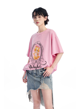Andrea Martin26春夏牛仔半身裙蝴蝶结不规则破洞女裙通勤A字裙