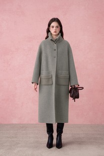 百搭休闲长款 DIANA 大衣时尚 25秋冬罗纹领长款 羊毛外套 VEVINA