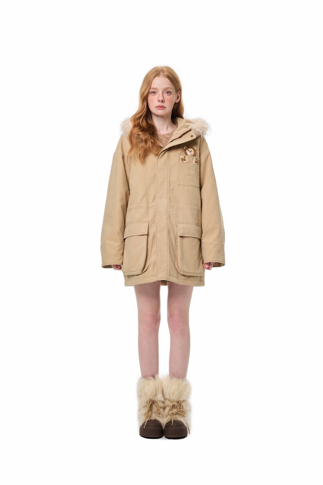 甜美2025年冬季拉链卡其色中长款