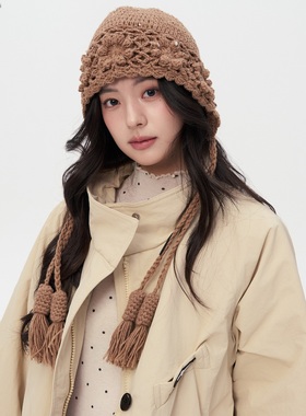 Aimme sparrow26春夏流苏帽黑色浅棕深棕白色 时尚针织钩花女帽