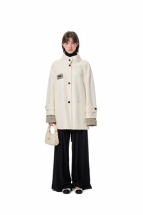 条纹拼接白色大衣羊毛毛呢外套英伦风 25秋冬新品 Andrea Martin