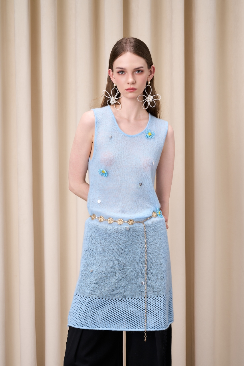 EIMISMOSOL 25秋冬亮片花朵背心连衣裙时尚优雅气质女裙修身显瘦