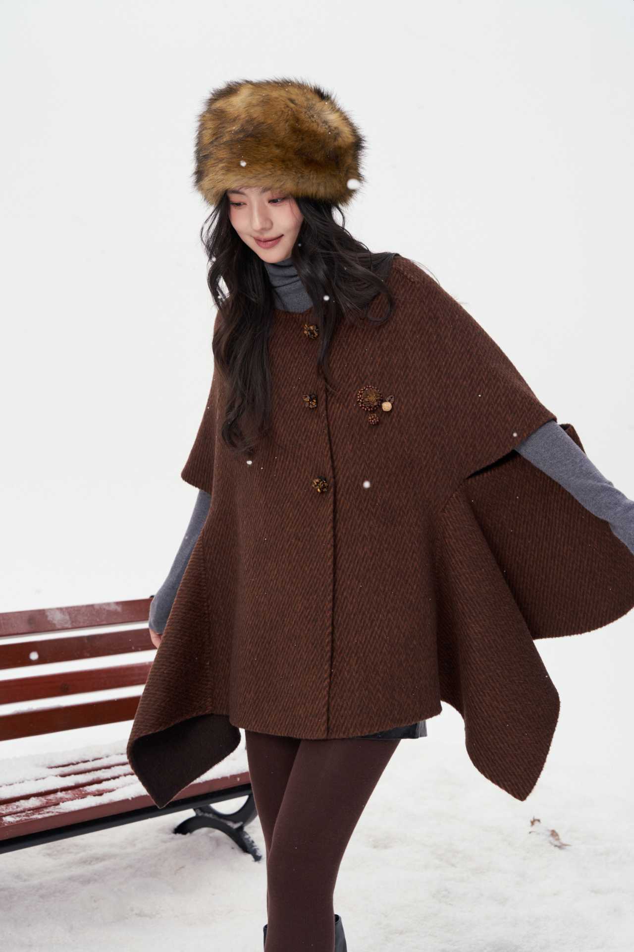 Aimme sparrow 26春夏两面穿围巾毛呢大衣时尚潮流百搭女斗篷外套