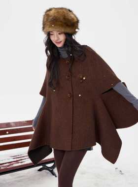 Aimme sparrow 26春夏两面穿围巾毛呢大衣时尚潮流百搭女斗篷外套