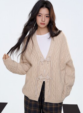 Aimme sparrow 25秋冬织物之美新中式100%羊绒开衫时尚百搭通勤女