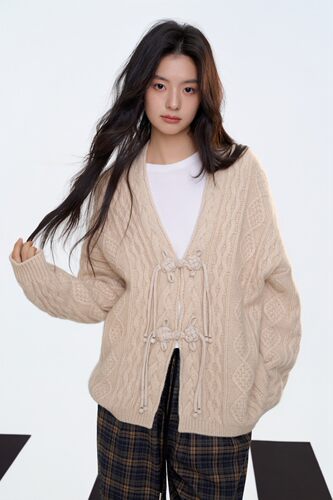 新中式100%羊绒开衫时尚百搭